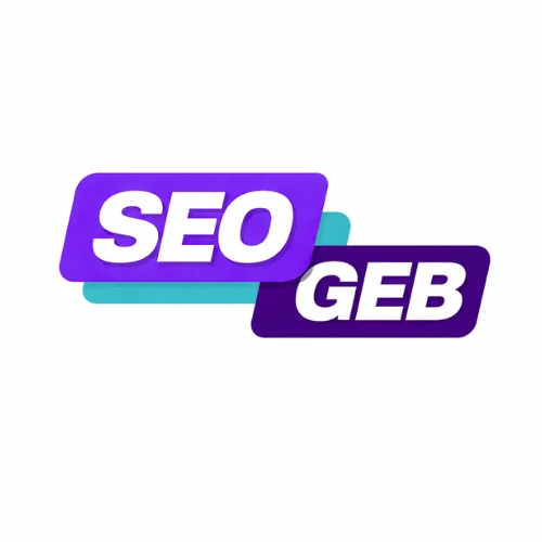 SEO GEB SEO agency logo design with blue purple gradient branding and bold white text for digital marketing website