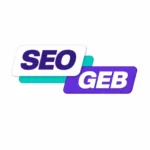 SEO GEB logo for digital marketing agency with SEO in purple on white and GEB in white on purple, modern bold typography