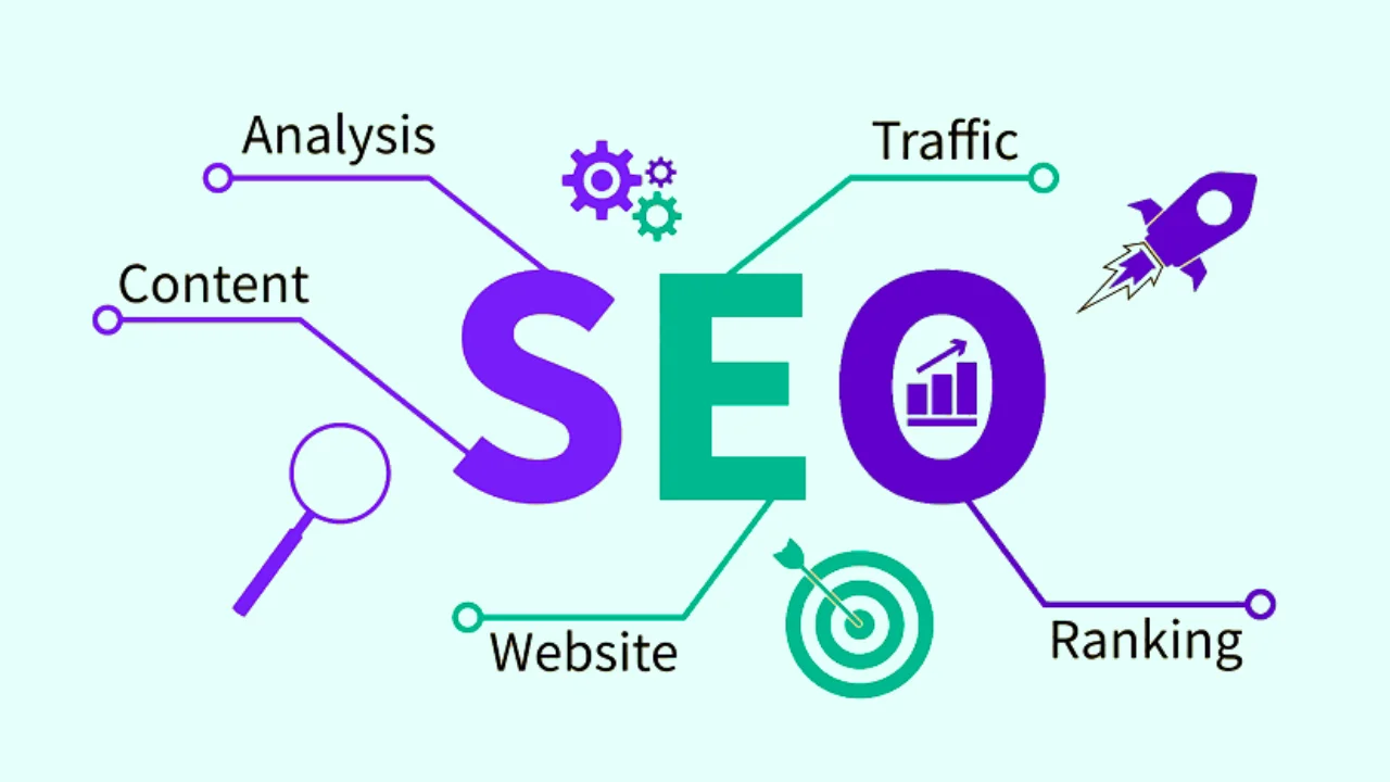 Search engine optimization strategy showing website ranking growth and SEO analytics dashboard.